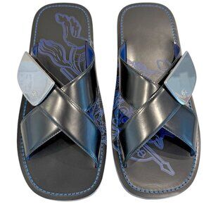 Burberry Black Leather EKD Strip Shield Slide Sandal, all sizes